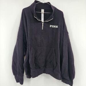 Victoria's Secret Women's XXL Pure Black Campus Fleece Quarter Zip Hoodie NWT